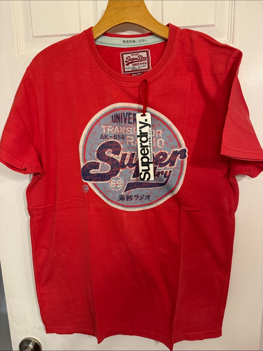 Superdry Red Tee with Vintage Navy & Light Blue Crest